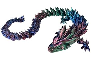 3D Printed 24" Articulated Crystal Dragon - Blue Green Red