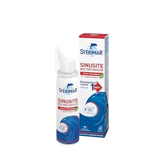STERIMAR Sinusitis Nariz Muy Tapizada - Spray Nasal Descongestionante, Actúa en menos de 1 minuto, con agua de mar 100% natural y cobre/eucalipto/ácidos hialurónicos, Fórmula hipotónica, 50 ml