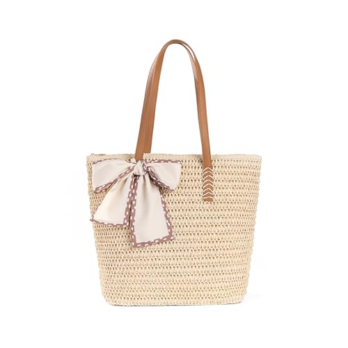 Image of Large Straw Beach Bag: Women's Handwoven Tote with Zipper Pocket - Lightweight Summer Purse for Travel & Work