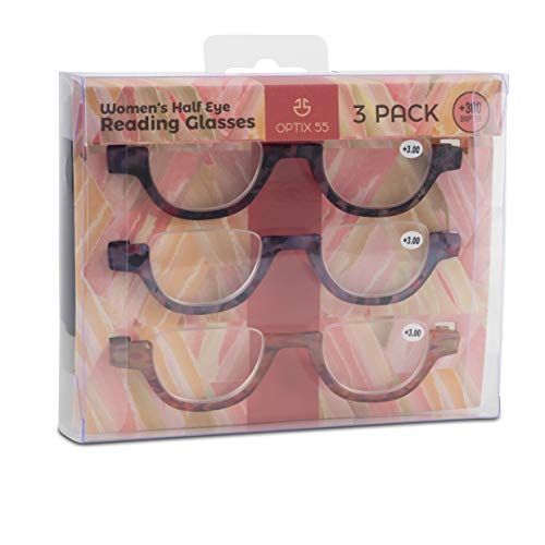 Reading Glasses Women | 3 Pack Fashion Readers Half Moon Frames With Spring Hinge Quality Reading Eye Glasses Multi Color Pattern Variety Pack, Prescription Strength + 2.0 #TOP6