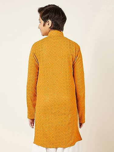 Image of AJ DEZINES Chikankari Kurta For Boys- Ethnic Wear | Embroidery Chikankari Sequined | Traditional & Festive Outfit | Cotton Stylish Boys Kurta | Perfect For Wedding & Family Function