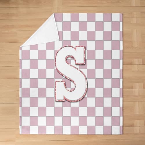 Image of Erosebridal Pink Initial S Flannel Blanket Kawaii Plaid Checkered Fuzzy Plush Throw Cute Personalized Monogram Fleece Blanket for Kids Girls,Fashion Grids Gingham Decor for Bed Couch Baby 30 inchx40 inch