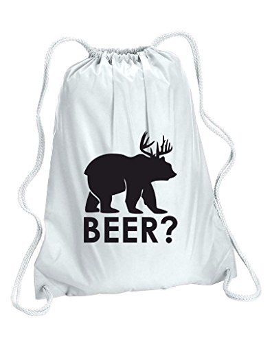 Cerveza signo de interrogación oso Cruz Deer Cute Funny Animal Themed Gymsac bolsa escuela gimnasio saco, color blanco, tamaño talla única