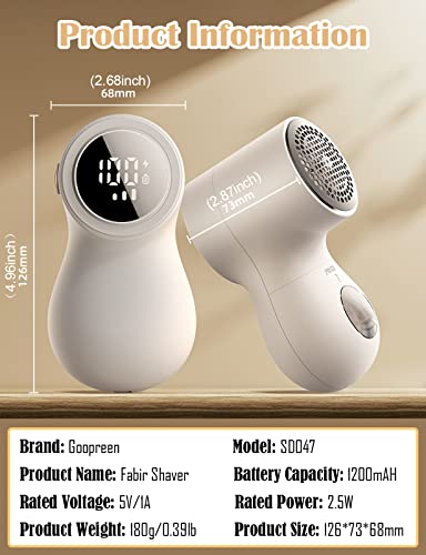 Goopreen Lint Remover And Fabric Shaver Rechargeable, Lint Shaver For Clothes With 6-Blade & Led Display, Sweater Shavers To Remove Pilling, Lint Ball, Fuzz From Furniture, Carpet, Couch, 3 Speed #TOP5