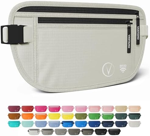 Vantamo Bauchtasche Damen Ultraflach mit RFID-Schutz, Geldgürtel für Reisen mit 2 Fächer und Verstellbarem Gurt, Hüfttasche Herren für Laufen und Wandern Passt für Reisepass, Barge