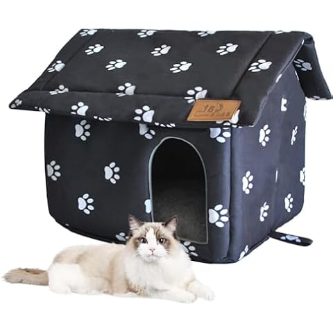 MUYG Cat House for Outdoor,Weatherproof Warm Feral Cats Shelter Outside/Indoor Collapsible Insulated Pet Houses Foldable Stray Cat Tent Cave for Kitty Puppy Small Animals Four Season(Black) Cover