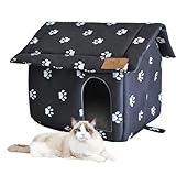 MUYG Cat House for Outdoor,Weatherproof Warm Feral Cats Shelter Outside/Indoor Collapsible Insulated Pet Houses Foldable Stray Cat Tent Cave for Kitty Puppy Small Animals Four Season(Black)