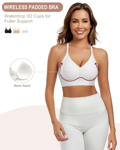 Image of Racerback Bras for Women Criss Cross Padded Bralette Pull On Comfortable Wireless Seamless Tshirt Bra