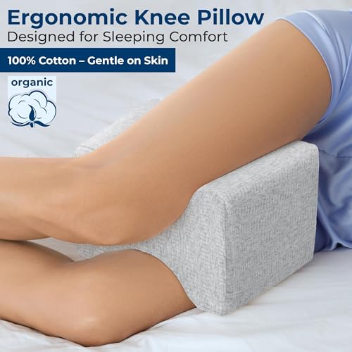 Image of 5 STARS UNITED Knee Pillow for Side Sleepers - Hip Pain Relief, Memory Foam Leg Cushion for Side Sleeping - Between Legs Pillow for Sciatica & Lower Back Pain, Gray Cotton Cover