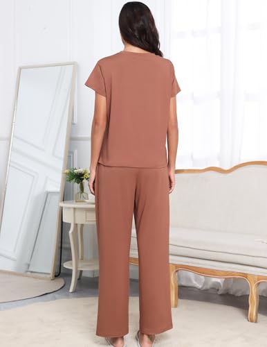 Womens Pajama Sets 2 Pieces Lounge Sets for women Short Sleeve Top with Long Pajama Pants Soft Sleepwear Pj Sets S-XL4