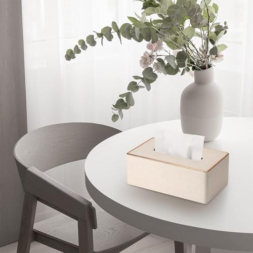 Rarapop Kosmetiktücherbox, Taschentuchbox aus PU-Leder, Rechteckiger Taschentuchspender für Kommode Badezimmer Home Office (Beige)