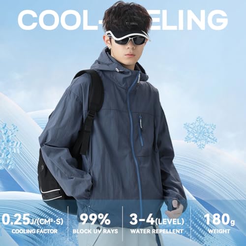 Image of Venzina Men's UPF 50+ Sun Protection Jacket, 4-Way Stretch Quick-Dry Windbreaker with Breathable Mesh & Elastic Cuffs, Sunscreen Jacket for Men - Hiking, Travel