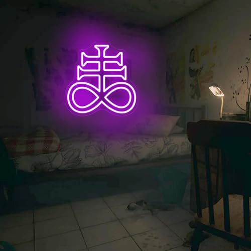 Image of The Cross of Leviathan Neon Sign Satanic Cross LED Light Gothic Wall Decor | LeviathanLed Neon Light Santa Wall Art USB Powered Dimmable Goth Home Wall Room Decoration 13 inchx13 inch
