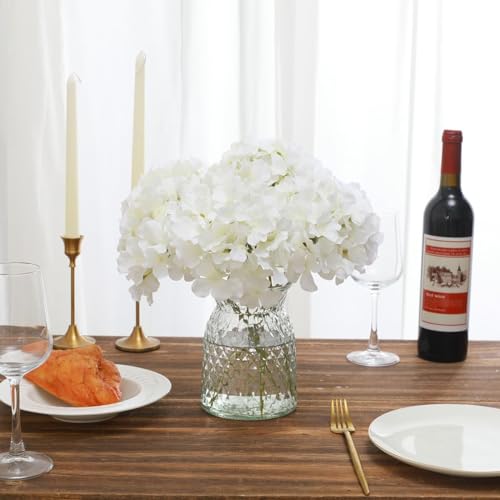 FLORRALIA Fake White Hydrangea Artificial Flowers - Faux Silk Hydrangeas Flowers Heads with Stems Real Touch for Home Wedding Party Table Decor (White,Pack of 10) by FLORRALIA - Image 7