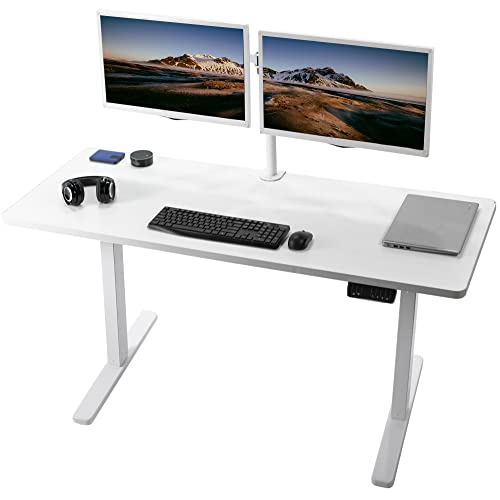 VIVO Electric Height Adjustable 60 x 24 inch Stand Up Desk, White Solid One-Piece Table Top, White...