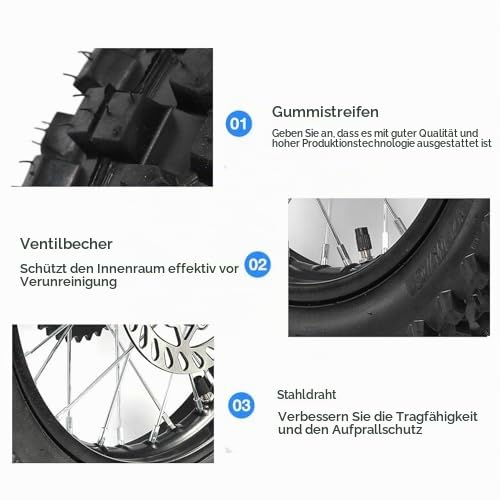 Verbesserte Hinterrad-Reifenbaugruppe 90/100-14 14 Zoll Direkter Ersatz für Dirt Bike Welle Bremsrotor Kettenrad Glatteres Fahren Tao Kayo TSD