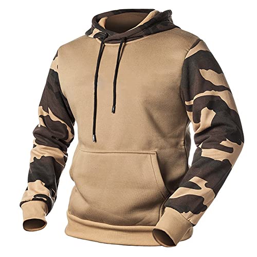 Sweat Capuche Homme Camouflage Couleur Correspondant Manches Longues Pull Hommes Lâche Mode Décontracté Sweat Hommes Printemps Automne Sport Sweat Capuche Hommes avec Poches A-Khaki M Cover