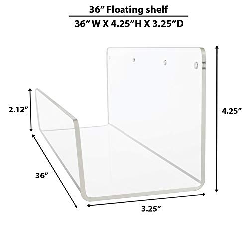 Sourceone.org Source One Premium Clear Acrylic Floating Wall Mount Shelves Perfect For Books, Magazines, Displaying Items. Pre Drilled (1, 36 Inch) #TOP1