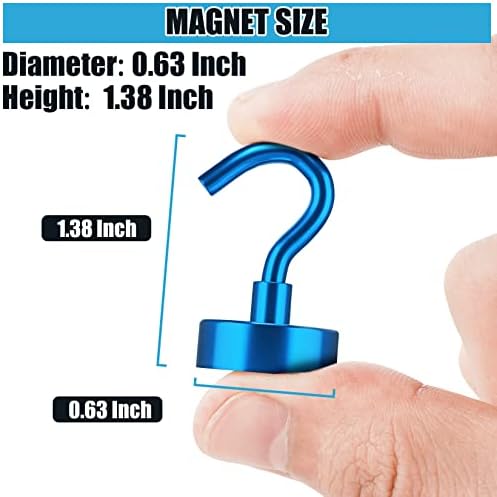 6 Pack Magnetic Hooks, 10 kg+(22 lb+) Strong Magnet Hooks, Fridge Magnet Hooks for Hanging, Neodymium Magnets with Hook, Magnetic Hooks for Cruise, Ceiling, Bathroom, Kitchen, Towel, Garage (Blue)