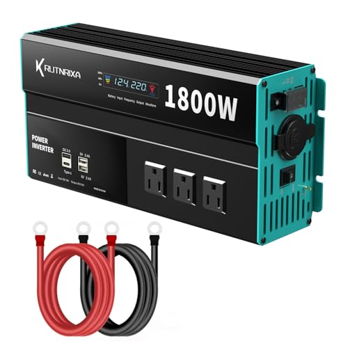 Image of RUTNRIXA Power Inverters 12V DC to 110V AC Converter for Vehicles USB-C/PD 25W Fast Charging Ports Car Charger Adapter with a Cigarette Lighter Ports Plug Outlet (Modified sine wave-1800W)