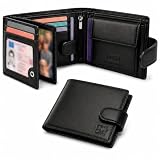 LDN 1953 Men's Genuine Leather Wallet | RFID Protection | 8 Card Slots and Coin Pocket | Cow Martini Leather | Gift Box | Embossed Logo and Durable Silver Fittings | 9.5cm(H) x 12cm(W) | Black