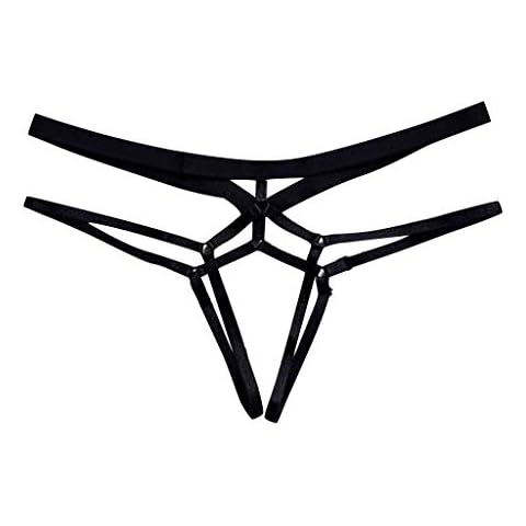 Taswuw Sexy Panties for Women Exotic Panties Hollow Bandage Seamless Solid Panties Cross Back Underwear G-String Thongs Black, X-Large Cover
