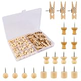200 Stück Holz Heftzwecken Push Pin Clips Holz Drücken Reißnägel Reißzwecken mit Aufbewahrungsbox Pinnwandnadeln Reißnägel für Korkplatte Landkarte Fotos Handwerk (5 Stile)