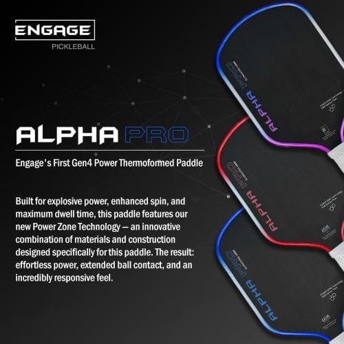 Miniatura 4 de Engage Pursuit Alpha Pro - Paleta de pickleball de 0.555 pulgadas, cara de fibra de carbono cruda, paleta de velocidad alargada de 8.0 onzas para