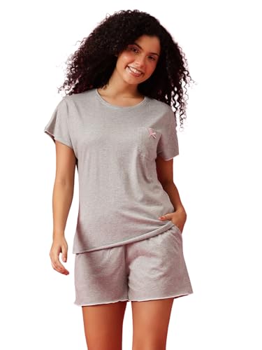 Image of Clovia Women's Grey Cotton T-Shirt & Shorts