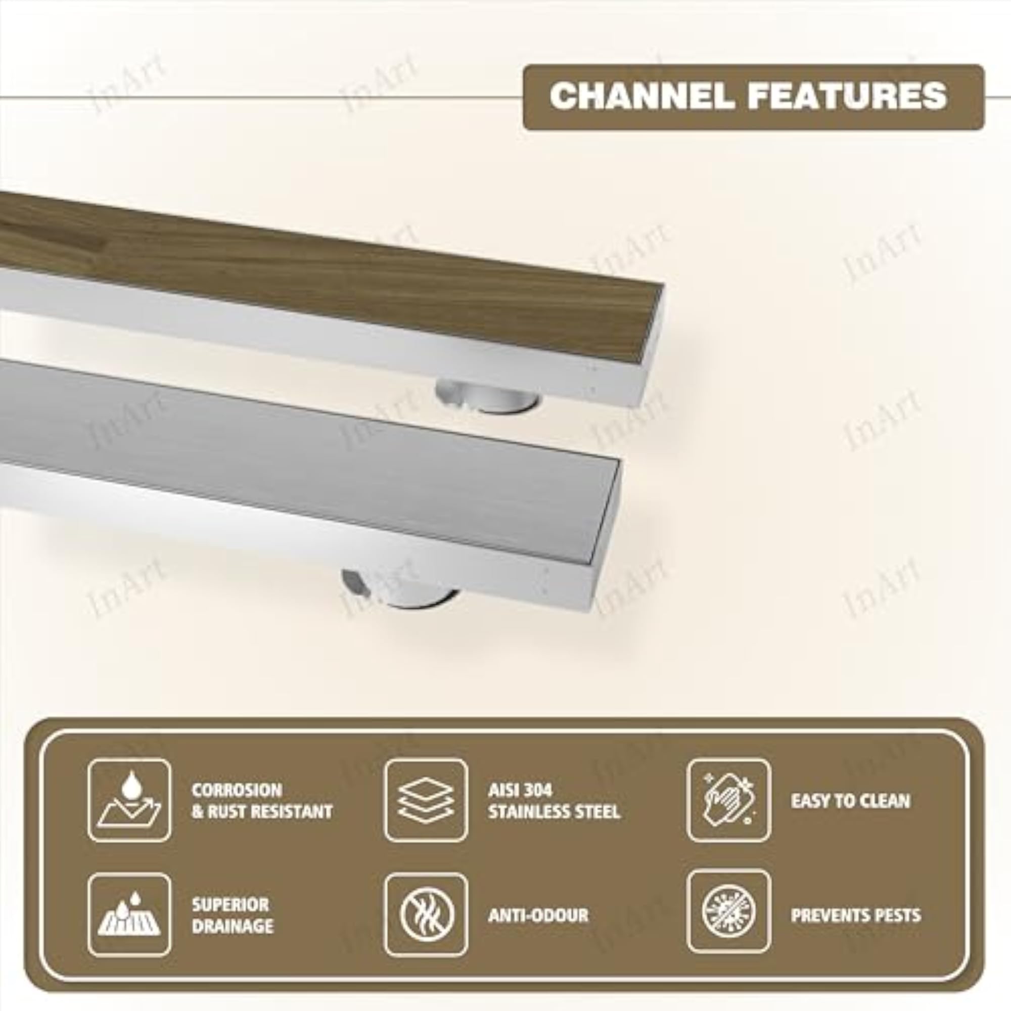 Reversible Tile Insert Stainless Steel Shower Drain Channel