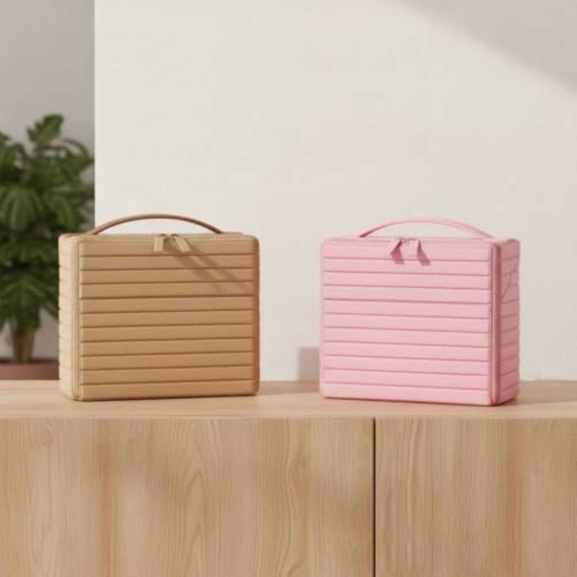 Structured Cosmetic Bag with Handle, Hard-Shell Makeup Organizer