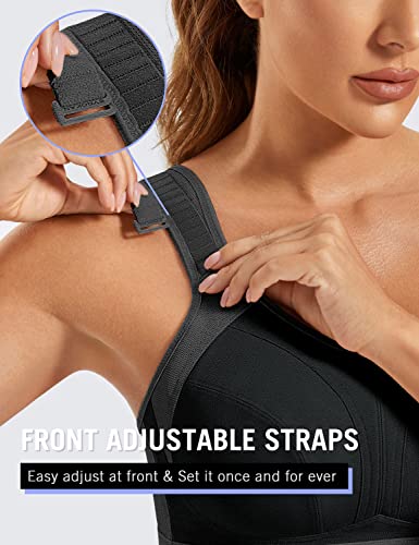 Syrokan Women's High Impact Sports Bra Front Adjustable Straps Plus Size Non-Padded Wireless Bounce Control Workout Bra Black 38Dd #TOP1