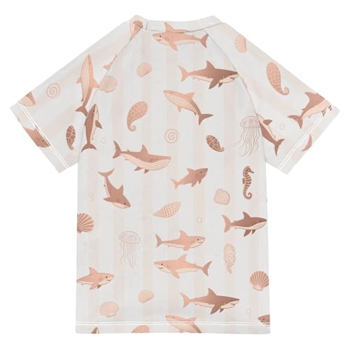 Ocean Animal Fish Shark Pink Stripe Short Sleeve Kids Bathing Suit Rashguard Swimsuit for Girls Rash Guard Swimsuit for 3-12 Years ropa de bano para ninas2