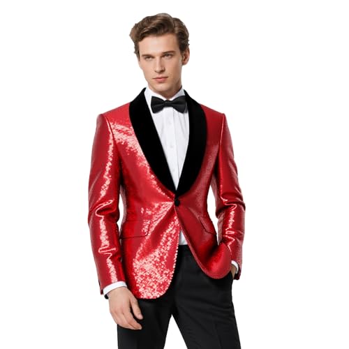 Mens Sequins Suit Shiny Jacket Sparkly Blazer Glitter Clothes Party Tuxedo Prom Festival Costume(Z3004RD XL)