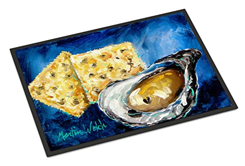 Caroline's Treasures MW1089JMAT Oysters Two Crackers Doormat 24x36 Front Door Mat Indoor Outdoor Rugs for Entryway, Non Slip Washable Low Pile, 24H X 36W