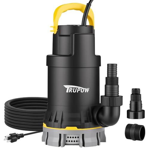 TRUPOW 1 HP Sump Pump 4000 GPH Clean/Dirty Submersible Water Pump Thermoplastic Portable Electric Utility Pump for Swimming Pool Garden Basement Tub Pond Draining