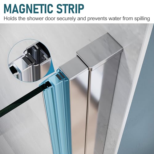 ELEGANT 32" W x 72" H Bi-Fold Glass Shower Door, 1/4" Fold Clear Glass Shower Panel Pivot Swing Semi-Frameless Shower Doors, Chrome Finish