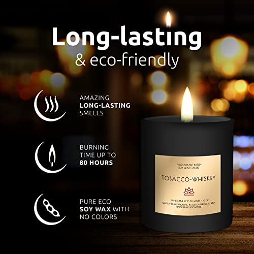 Candle For Men - Natural Soywax Candle In Big Glass Jar - Highly Scented Candle With Amazing Scent Tobacco & Whiskey Burn Time 80 H. - Ideal For Home, Gift For Men, Husband, Father - Handmade In Usa #TOP4