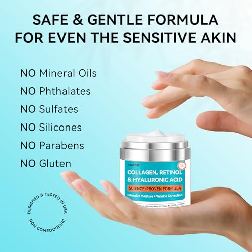 XIANUI Retinol Face Cream with Collagen & Hyaluronic Acid - Anti Aging & Firming Face Moisturizer for Women & Men - Wrinkle Reduction Night & Day Cream, 1.7 Fl Oz