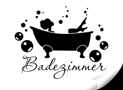 Wandaro Wandtattoo Badewanne I schwarz (BxH) 27 x 21 cm I Badezimmer Bad Deko WC selbstklebend Aufkleber Türaufkleber Wandsticker Wandtatoo Tür W3407