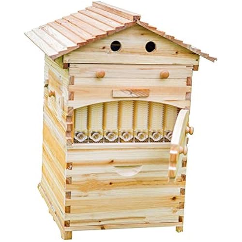 LANGLANG Automatic Wooden bee hive House kit with 7 PCS Upgraded Auto Frame Comb-Beehive Box Honey Free harvesting.