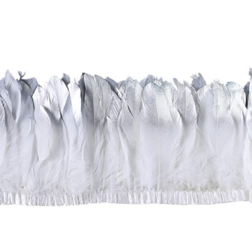 AWAYTR® Duck Goose Feather Trim Fringe 2 Yards (Silver&White)