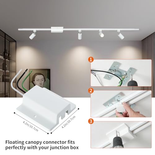 Zanixor 39FT H Track Lighting Rail Kit White H Type Track Lighting Rails with Floating Canopy Connector, I&L&T Connector, End Caps and Live End Feed Connector for 120V H Style 3-Wire Track Heads by Zanixor - Image 4