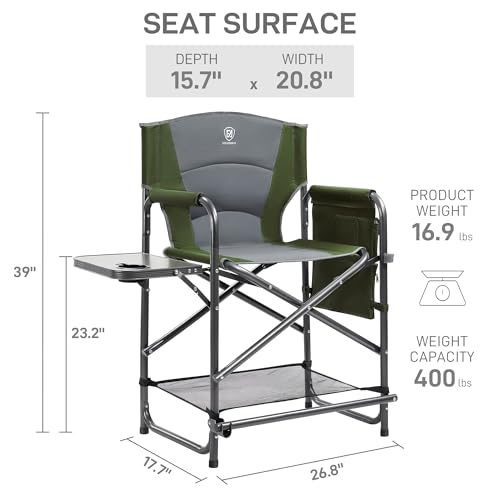 EVER ADVANCED Medium Tall Directors Chair Foldable Makeup Artist Chair Bar Height with Side Table Cup Holder and Pocket Footrest, Supports 400LBS (Green, Seat Height: 23.2 inches) by EVER ADVANCED - Image 4
