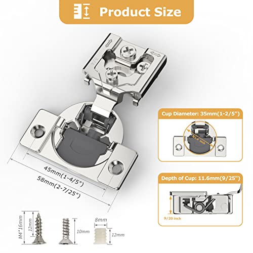 Furniware 2 Pieces Soft Closing Cabinet Hinges, 3/4" Overlay Cabinet Hardware Hinges Nickel Plated- 105 Degree #TOP3