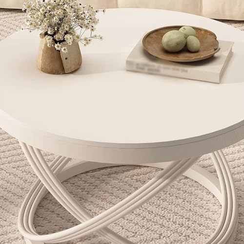 Table basse ronde en ardoise anti-tache et table d'appoint compacte style crème moderne - 3