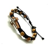 Olive Wood Beads Saint Benedict Cross Rosary Bracelet On Adjustable Cord From Medjugorje