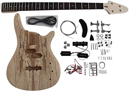 Bass Guitar DIY Kit Ash Body with Spalted Maple veneer top with Chrome Fittings By Coban Guitars