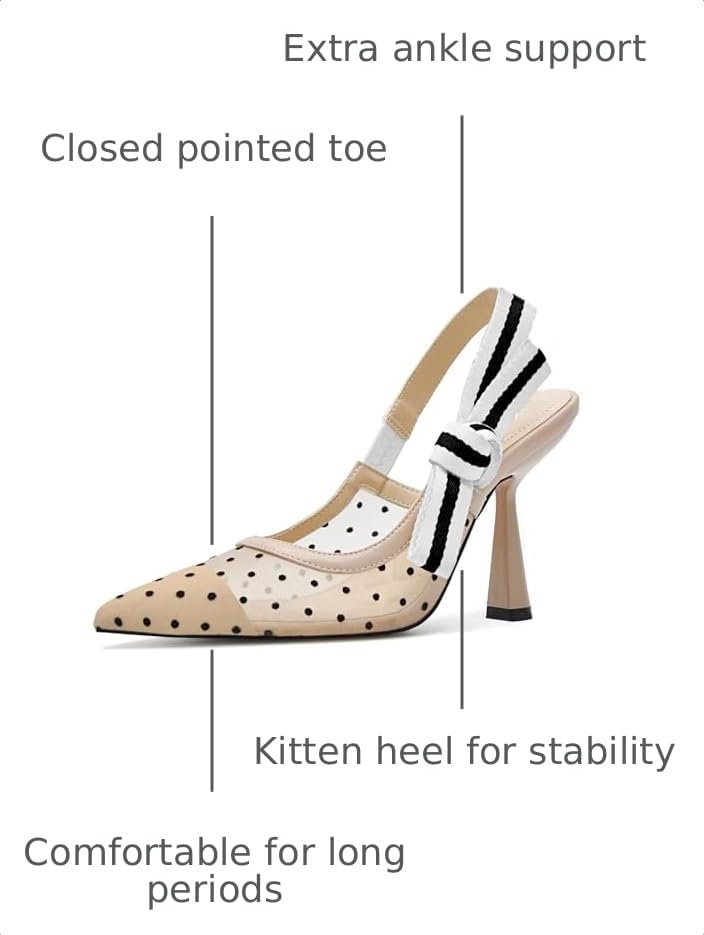 Image of HOCHFART Women's Slingback Kitten Heels Closed Pointed Toe Slip On Pumps | Bowknot, Elastic Slingback Strap, Office, Wedding, Bridal, Formal, Events, Church, Gathering, Casual Outing