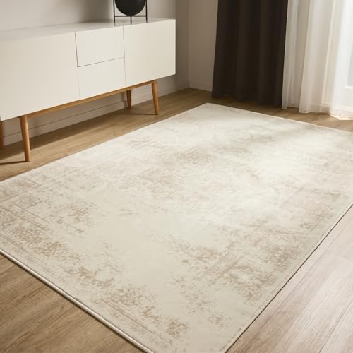 benuta Basic Tapis Salon Suki - Crème/Beige 80x150 cm - Synthétique - Rectangulaire Vintage Oriental - Entretien Facile Salon Chambre
